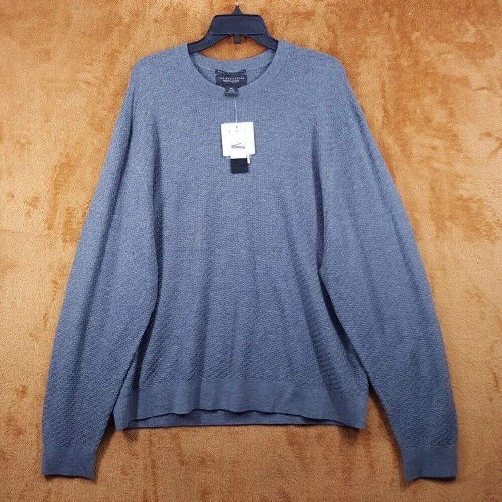 BLOOMINGDALES Sweater Mens XL Gray Pullover Crew Basketweave 100% Wool $228
